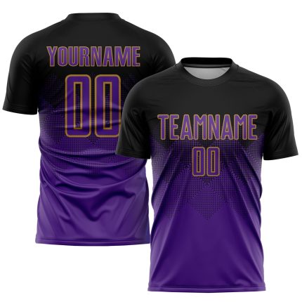 Personalized Soccer Jersey - Black Purple Old Gold Sublimation Uniform Personalized Black Purple-Old Gold Sublimation Soccer