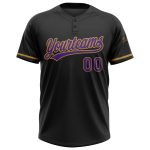Personalized Unisex Softball Jersey in Black Purple and Old Gold - Two-Button Style Personalized Black Purple-Old Gold Two-Button