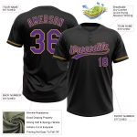 Custom Name and Number Two-Button Unisex Softball Jersey - Personalized Black and Purple Old Gold Design Personalized Black