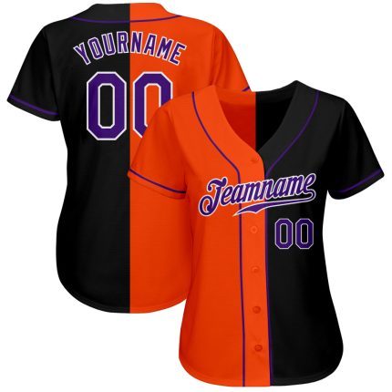 Custom Name & Number Black Purple-Orange Authentic Baseball Jersey - Personalized Split Fashion Team Apparel Personalized