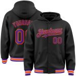 Custom Name Number Varsity Letterman Hoodie Jacket - Personalized Black Purple Orange Bomber Full-Snap Style Personalized