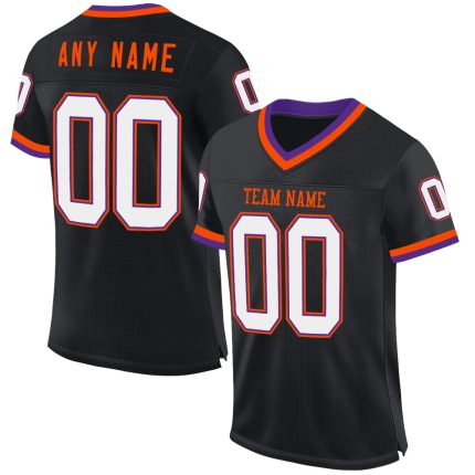 Custom Name and Number Personalized Black Purple Orange Mesh Football Jersey Authentic Throwback Jersey Personalized Black