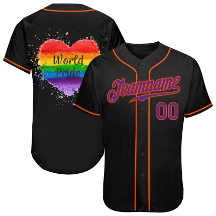 Personalized Rainbow Heart LGBT Pride Jersey for Kids or Adults - Custom Name & Number Baseball Jersey Personalized Black