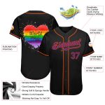 Personalized Rainbow Heart Baseball Jersey for World Pride LGBT - Black Purple Orange Colors Personalized Black Purple-Orange