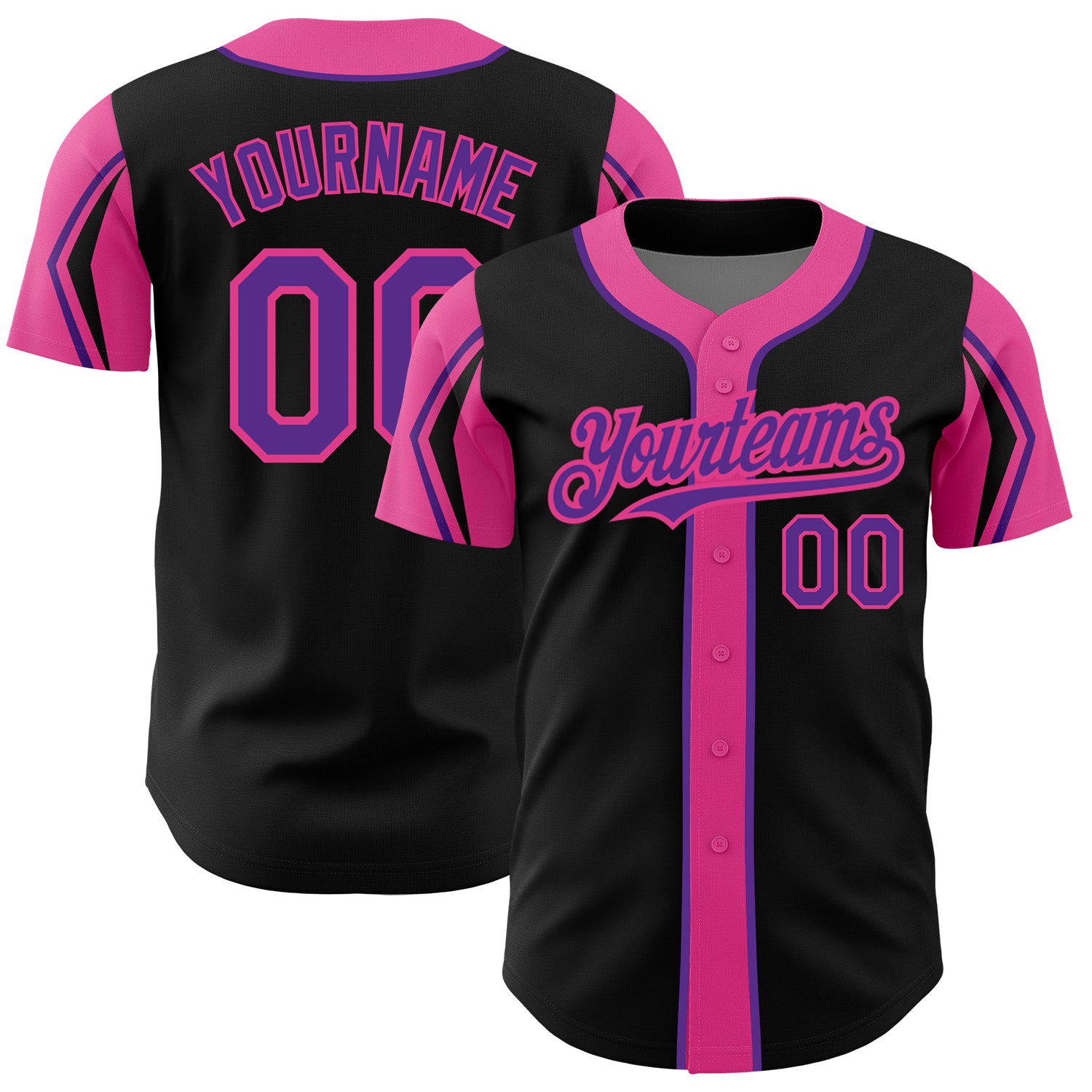 Personalized Baseball Jersey in Black, Purple, and Pink - Custom Arm Shapes Jersey Personalized Black Purple-Pink 3 Colors
