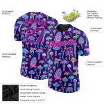 3D Psychedelic Colorful Flowers Mushrooms Personalized T-Shirt - Black Purple Pink Performance Tee Personalized Black Purple-Pink
