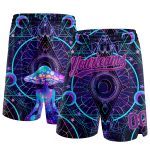 Personalized Psychedelic 3D Magic Mushrooms Black Purple Pink Basketball Shorts Over Sacred Geometry Design Personalized