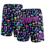 Personalized 3D Psychedelic Magic Mushrooms Black Purple-Pink Basketball Shorts Personalized Black Purple-Pink 3D Magic Mushrooms