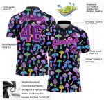 Personalized Psychedelic 3D Magic Mushrooms Black Purple-Pink Golf Polo Shirt Personalized Black Purple-Pink 3D Magic Mushrooms