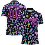 Personalized Psychedelic 3D Magic Mushrooms Black Purple-Pink Golf Polo Shirt Personalized Black Purple-Pink 3D Magic Mushrooms