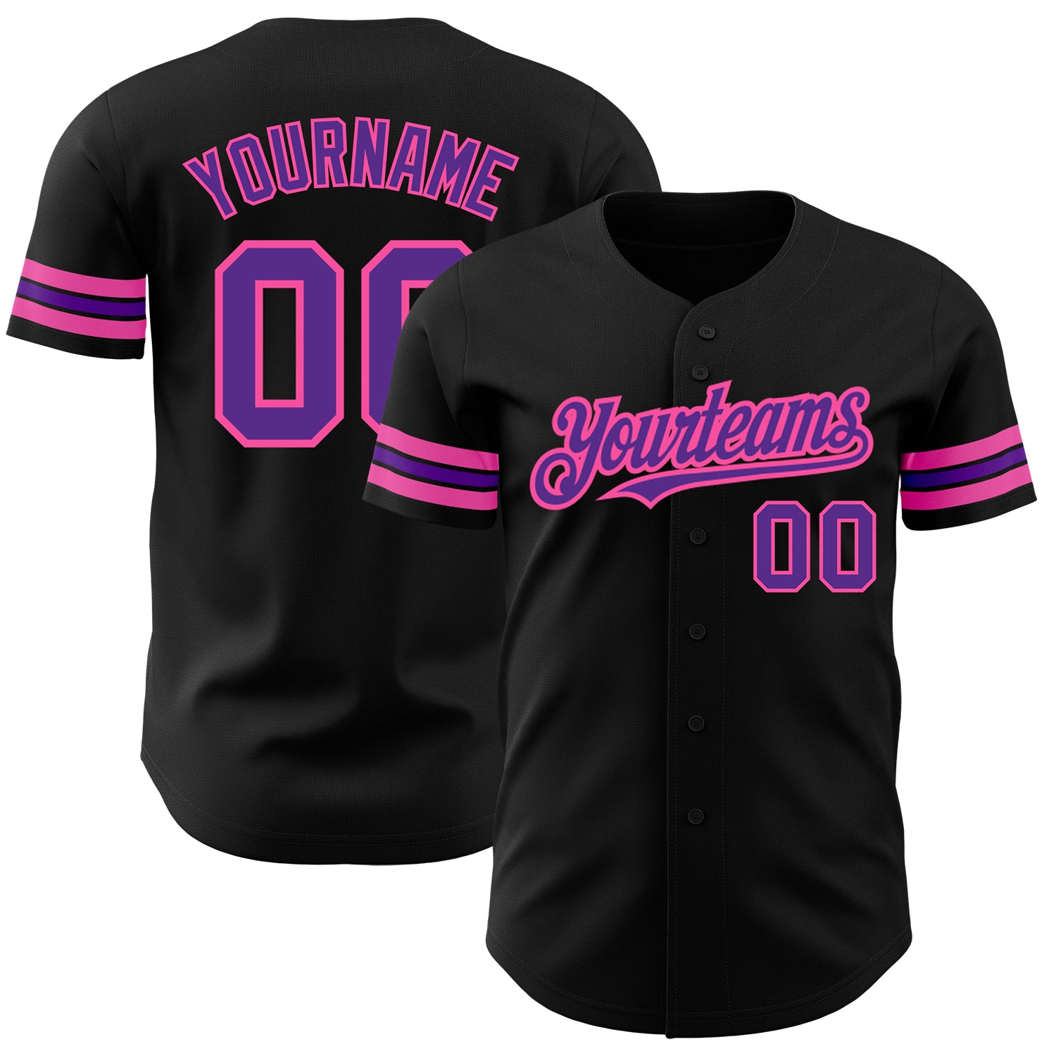 Custom Name and Number Personalized Baseball Jersey in Black Purple-Pink Authentic Design Personalized Black Purple-Pink