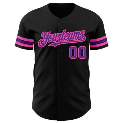 Custom Name and Number Personalized Baseball Jersey in Black Purple-Pink Authentic Design Personalized Black Purple-Pink