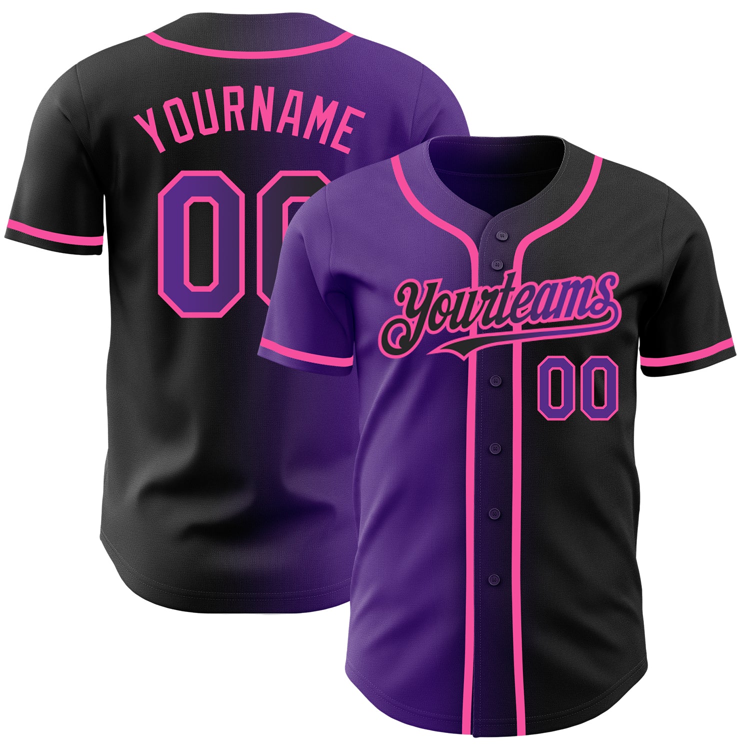 Custom Name and Number Authentic Gradient Baseball Jersey - Personalized Black Purple Pink Fashion Design Personalized Black