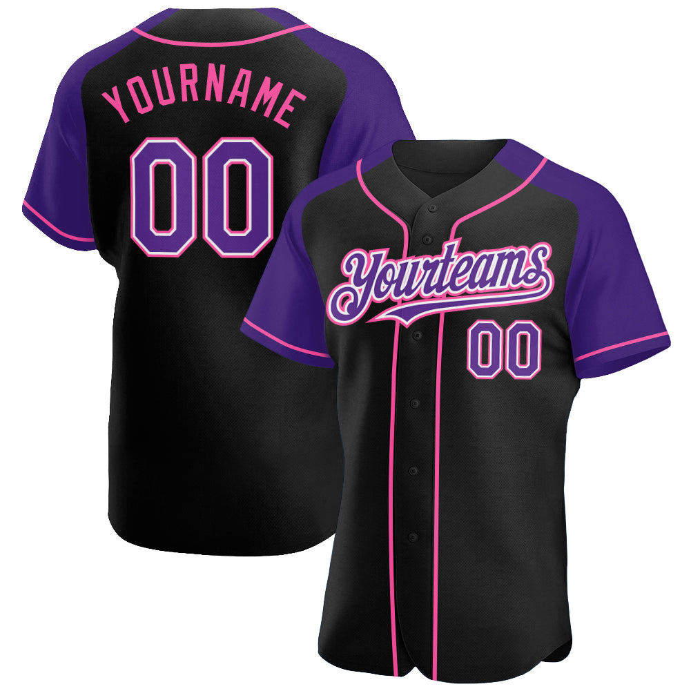 Custom Name and Number Personalized Baseball Jersey Black Purple Pink Authentic Raglan Sleeves Personalized Black Purple-Pink