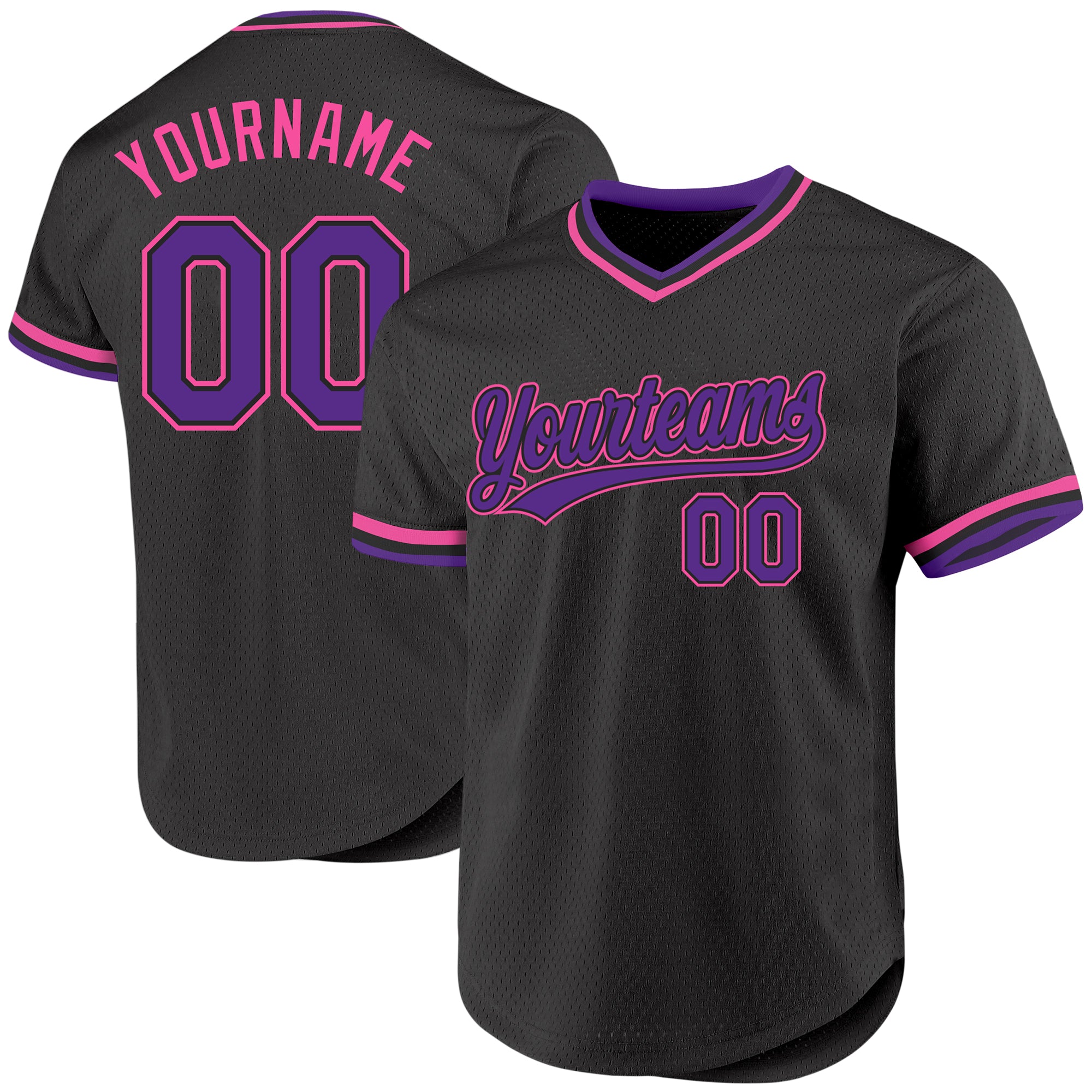 Custom Team Name Number Personalized Authentic Throwback Baseball Jersey Black Purple-Pink Personalized Black Purple-Pink