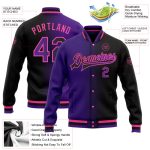 Custom Gradient Fashion Jacket Black Purple Pink Full-Snap Varsity Bomber Letterman Personalized Black Purple-Pink Bomber