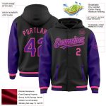 Custom Name Number Two Tone Bomber Hoodie Jacket Black Purple Pink Varsity Letterman Full-Snap Personalized Personalized