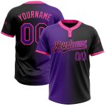 Custom Name and Number Unisex Softball Jersey in Black Purple Pink Gradient Fashion - Two-Button Design Personalized Black