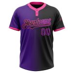 Custom Name and Number Unisex Softball Jersey in Black Purple Pink Gradient Fashion - Two-Button Design Personalized Black