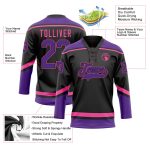 Personalized Black Purple Pink Hockey Jersey with Lace Neck Design Personalized Black Purple-Pink Hockey Lace Neck Jersey