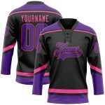 Custom Name and Number Jersey for Hockey, Personalized Black Purple-Pink Lace Neck Team Apparel Personalized Black Purple-Pink