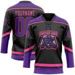 Custom Name and Number Jersey for Hockey, Personalized Black Purple-Pink Lace Neck Team Apparel Personalized Black Purple-Pink