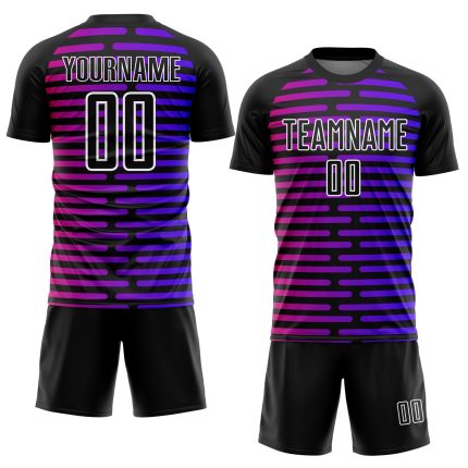 Personalized Soccer Uniform Jersey with Black Purple-Pink Lines Design, Size 3 Personalized Black Purple-Pink Lines Sublimation