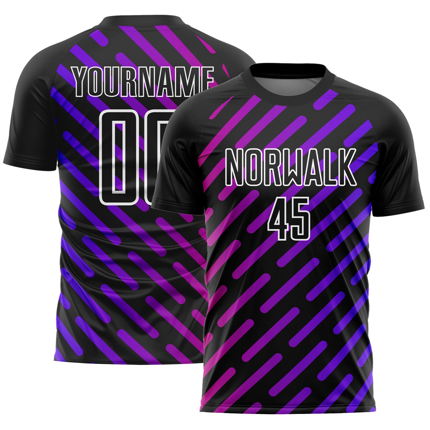 Personalized Soccer Uniform Jersey with Black Purple-Pink Lines Design Personalized Black Purple-Pink Lines Sublimation Soccer