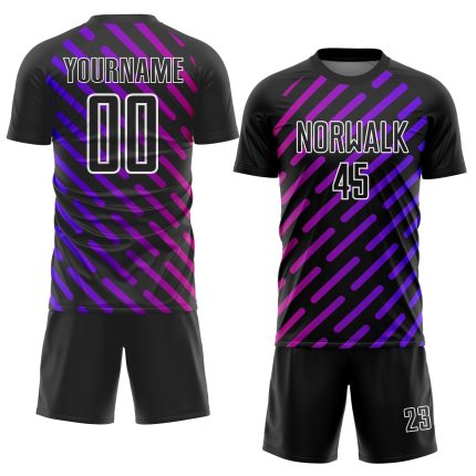 Personalized Soccer Uniform Jersey with Black Purple-Pink Lines Design Personalized Black Purple-Pink Lines Sublimation Soccer