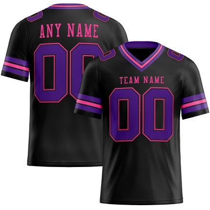Custom Black and Purple-Pink Mesh Football Jersey with Personalized Name and Number Personalized Black Purple-Pink Mesh Authentic
