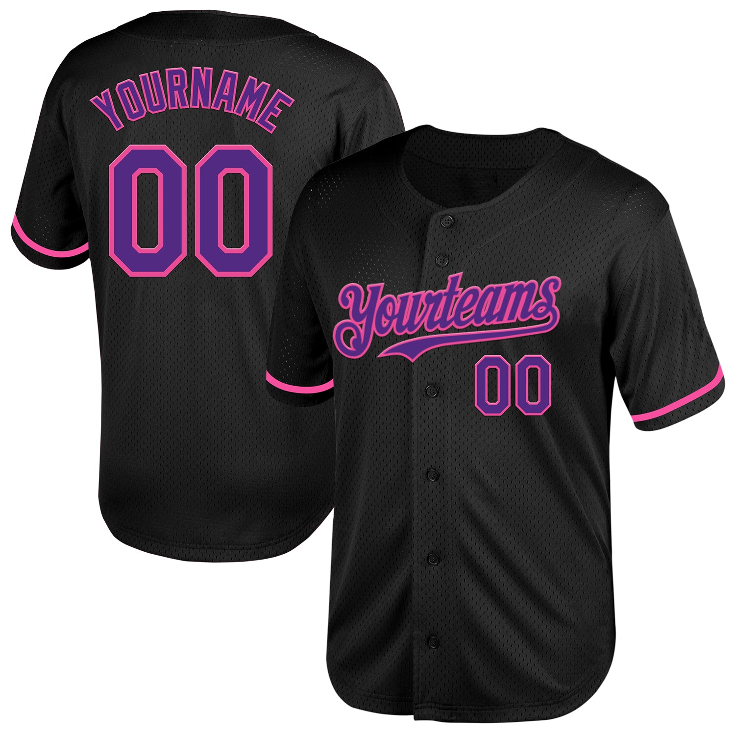 Personalized Black Purple Pink Mesh Baseball Jersey for Throwback Style Personalized Black Purple-Pink Mesh Throwback Baseball