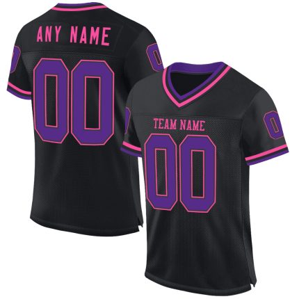 Personalized Throwback Football Jersey - Black Purple-Pink Mesh Design Personalized Black Purple-Pink Mesh Throwback Football