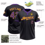 Personalized Unisex Softball Jersey - Black Purple Pinstripe Gold Two-Button Design Personalized Black Purple Pinstripe Gold