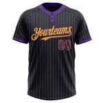 Custom Name and Number Unisex Softball Jersey - Personalized Black Purple Pinstripe Two-Button Design Personalized Black