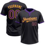 Custom Name and Number Unisex Softball Jersey - Personalized Black Purple Pinstripe Two-Button Design Personalized Black