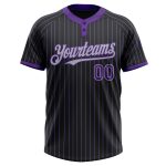 Custom Name and Number Softball Jersey - Black Purple Pinstripe Unisex Two-Button Gray Personalized Black Purple Pinstripe