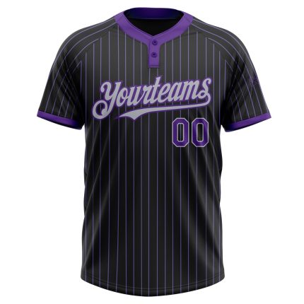 Custom Name and Number Softball Jersey - Black Purple Pinstripe Unisex Two-Button Gray Personalized Black Purple Pinstripe