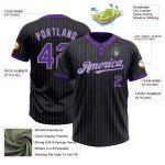 Custom Name and Number Softball Jersey - Black Purple Pinstripe Unisex Two-Button Gray Personalized Black Purple Pinstripe
