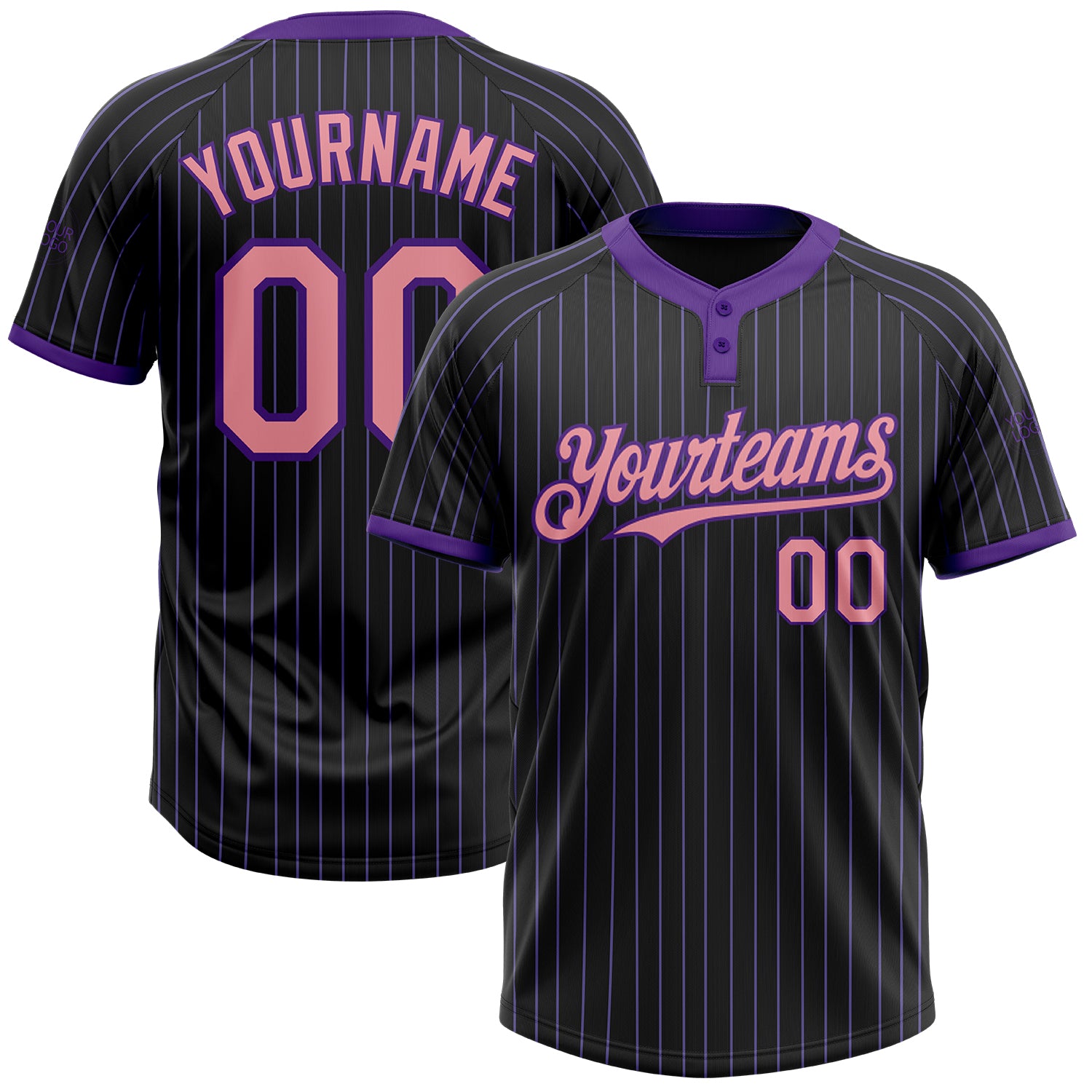Personalized Black Purple Pinstripe Two-Button Unisex Softball Jersey - Medium Pink Personalized Black Purple Pinstripe Medium