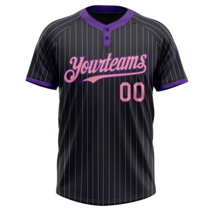 Personalized Black Purple Pinstripe Two-Button Unisex Softball Jersey - Medium Pink Personalized Black Purple Pinstripe Medium