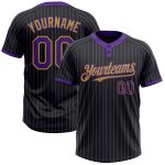 Personalized Softball Jersey Unisex Two-Button Black Purple Pinstripe Old Gold Design Personalized Black Purple Pinstripe