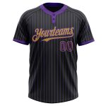 Personalized Softball Jersey Unisex Two-Button Black Purple Pinstripe Old Gold Design Personalized Black Purple Pinstripe