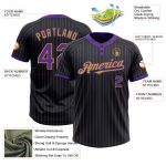 Personalized Softball Jersey Unisex Two-Button Black Purple Pinstripe Old Gold Design Personalized Black Purple Pinstripe