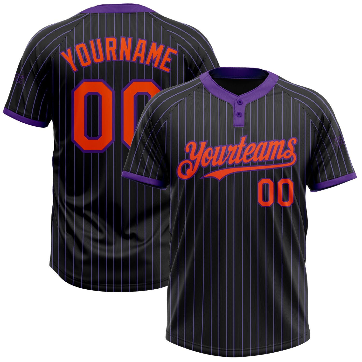 Personalized Softball Jersey - Black Purple Pinstripe Orange Unisex Two-Button Design Personalized Black Purple Pinstripe