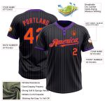 Personalized Softball Jersey - Black Purple Pinstripe Orange Unisex Two-Button Design Personalized Black Purple Pinstripe