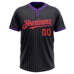 Personalized Softball Jersey - Black Purple Pinstripe Orange Unisex Two-Button Design Personalized Black Purple Pinstripe