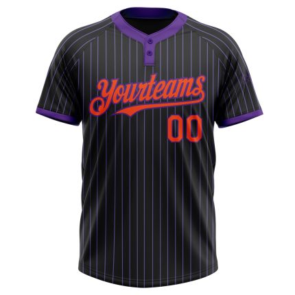 Personalized Softball Jersey - Black Purple Pinstripe Orange Unisex Two-Button Design Personalized Black Purple Pinstripe