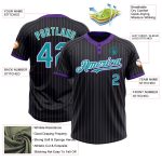 Custom Name and Number Unisex Softball Jersey Black Purple Teal White Two-Button Design Personalized Black Purple Pinstripe