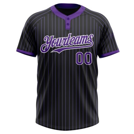 Personalized Black Purple Pinstripe Softball Jersey Two-Button Unisex Design Personalized Black Purple Pinstripe White Two-Button