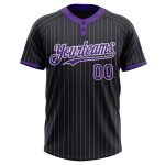 Custom Name and Number Unisex Softball Jersey - Personalized Black Purple Pinstripe Two-Button Design Personalized Black